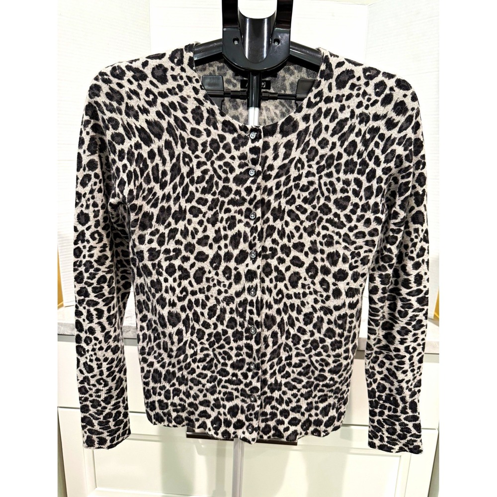 Apt. 9 Women's 100% Cashmere Knit Cardigan Animal Print Buttons S Lightweight